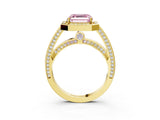 Yellow gold Fancy Pink Asscher  Cut Halo Pave Split Shank Prong Setting Ring_51