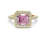 Yellow gold Fancy Pink Asscher Cut Halo Round Diamond Pavé Band with Four-Prong Setting_3
