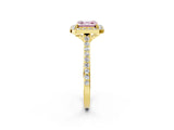 Yellow gold Fancy Pink Asscher Cut Halo Round Diamond Pavé Band with Four-Prong Setting_5