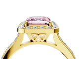 Yellow gold Fancy Pink Asscher Cut Halo Round Diamond Pavé Band with Four-Prong Setting_7