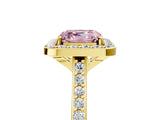 Yellow gold Fancy Pink Asscher Cut Halo Round Diamond Pavé Band with Four-Prong Setting_8