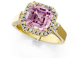 Yellow gold Fancy Pink Asscher Cut Halo Round Diamond Twist Band with Four-Prong Setting_1