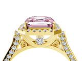 Yellow gold Fancy Pink Asscher Cut Halo Round Diamond Twist Band with Four-Prong Setting_4