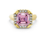 Yellow gold Fancy Pink Asscher  Cut Halo Solitaire Engagement Ring with Square Band and Four-Prong Setting_66