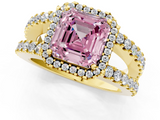 Yellow gold Fancy Pink Asscher  Cut Halo Split Shank Diamond Ring with Four-Prong Setting_1