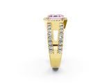 Yellow gold Fancy Pink Asscher  Cut Halo Split Shank Diamond Ring with Four-Prong Setting_2
