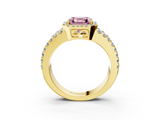 Yellow gold Fancy Pink Asscher  Cut Halo Split Shank Diamond Ring with Four-Prong Setting_3