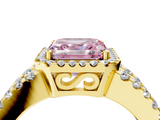 Yellow gold Fancy Pink Asscher  Cut Halo Split Shank Diamond Ring with Four-Prong Setting_4