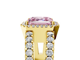 Yellow gold Fancy Pink Asscher  Cut Halo Split Shank Diamond Ring with Four-Prong Setting_5