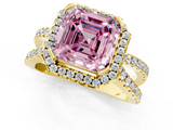 Yellow gold Fancy Pink Asscher  Cut Halo Split Shank Pave Set Ring_19