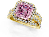 Yellow gold Fancy Pink Asscher  Cut Halo Split Shank Prong Setting Ring_13