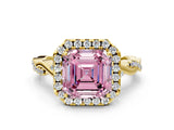 Yellow gold Fancy Pink Asscher Cut Halo Twist Band with Four-Prong Setting_12