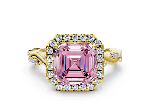 Yellow gold Fancy Pink Asscher Cut Halo Twist Band with Four-Prong Setting_12