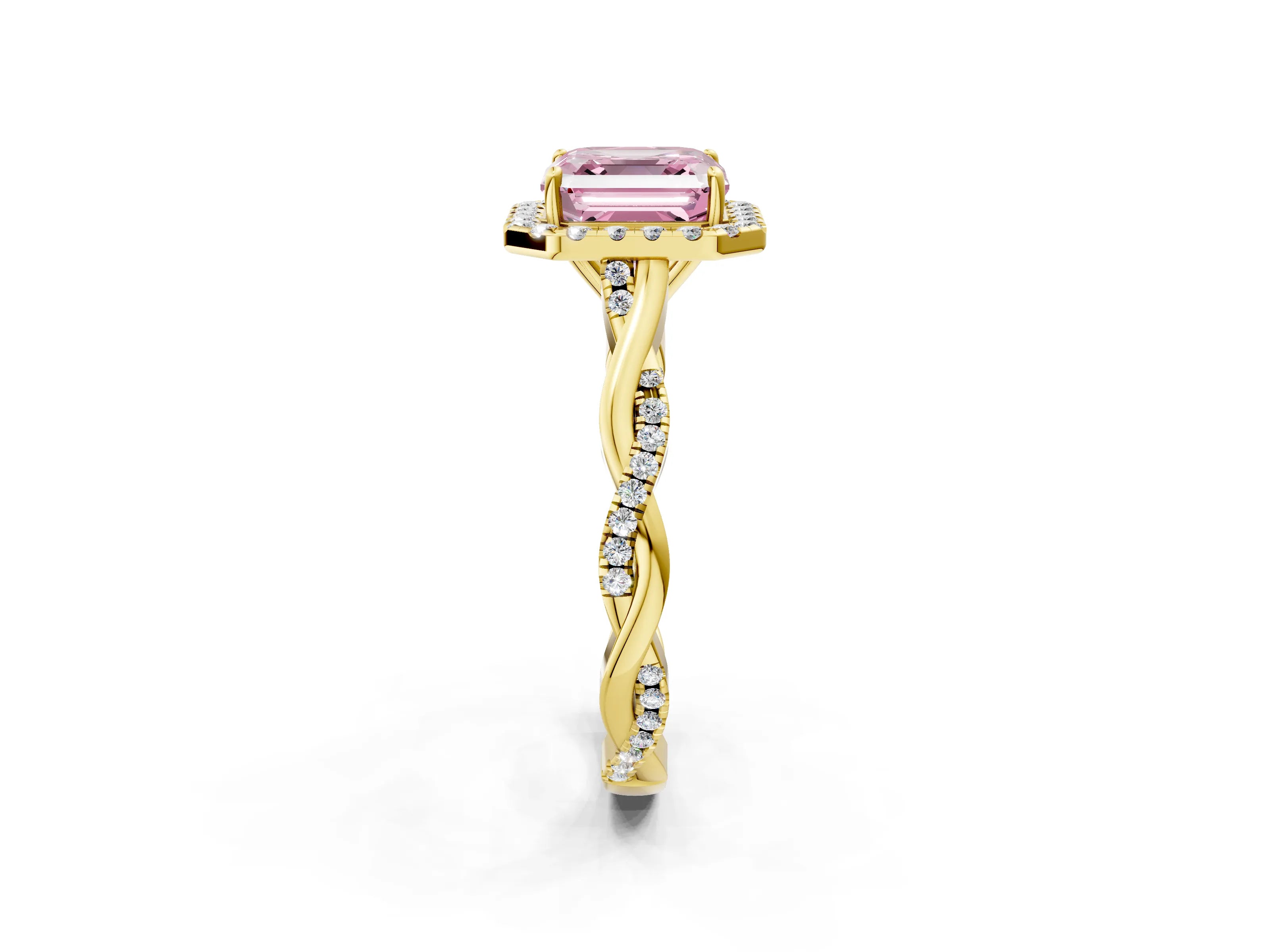 Yellow gold Fancy Pink Asscher Cut Halo Twist Band with Four-Prong Setting_14