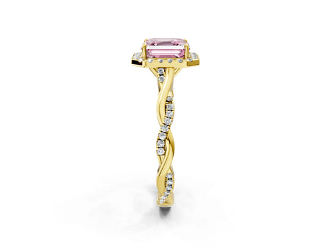 Yellow gold Fancy Pink Asscher Cut Halo Twist Band with Four-Prong Setting_14