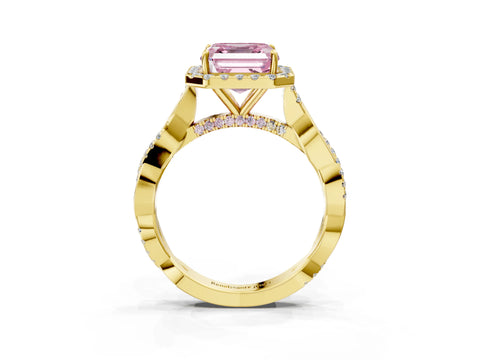 Yellow gold Fancy Pink Asscher Cut Halo Twist Band with Four-Prong Setting_15