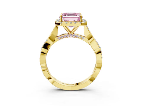 Yellow gold Fancy Pink Asscher Cut Halo Twist Band with Four-Prong Setting_3
