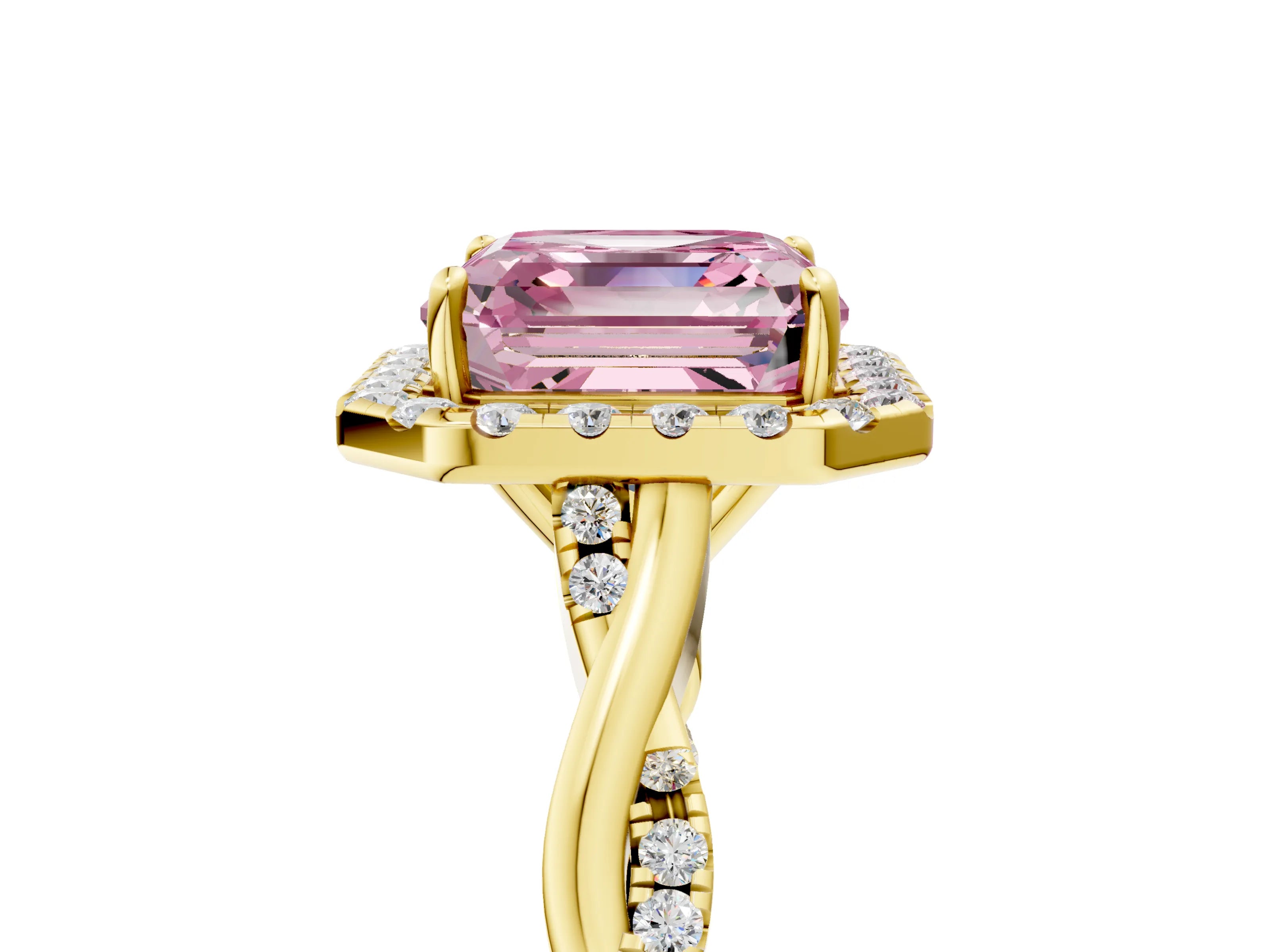 Yellow gold Fancy Pink Asscher Cut Halo Twist Band with Four-Prong Setting_5