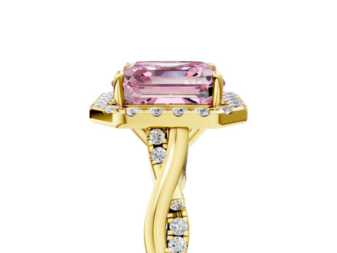 Yellow gold Fancy Pink Asscher Cut Halo Twist Band with Four-Prong Setting_5
