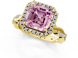 Yellow gold Fancy Pink Asscher  Cut Halo Twisted Band Four-Prong Ring_1