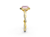 Yellow gold Fancy Pink Asscher  Cut Halo Twisted Band Four-Prong Ring_2