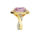 Yellow gold Fancy Pink Asscher  Cut Halo Twisted Band Four-Prong Ring_5
