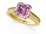 Yellow gold Fancy Pink Asscher  Cut Milgrain Channel Set Engagement Ring with Solitaire Prong Setting_17