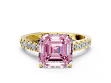 Yellow gold Fancy Pink Asscher  Cut Pavé Band Solitaire Ring with Four-Prong Setting_17