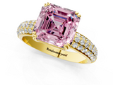 Yellow gold Fancy Pink Asscher  Cut Pave Diamond Engagement Ring with Channel Set Band and Four-Prong Setting_1