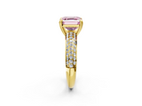 Yellow gold Fancy Pink Asscher  Cut Pave Diamond Engagement Ring with Channel Set Band and Four-Prong Setting_2