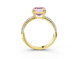 Yellow gold Fancy Pink Asscher  Cut Pave Diamond Engagement Ring with Channel Set Band and Four-Prong Setting_3