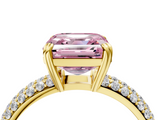 Yellow gold Fancy Pink Asscher  Cut Pave Diamond Engagement Ring with Channel Set Band and Four-Prong Setting_4