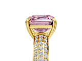 Yellow gold Fancy Pink Asscher  Cut Pave Diamond Engagement Ring with Channel Set Band and Four-Prong Setting_5