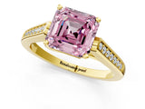Yellow gold Fancy Pink Asscher Cut Solitaire Cathedral Diamond Engagement Ring with Channel-Set Band and Four-Prong Setting_4