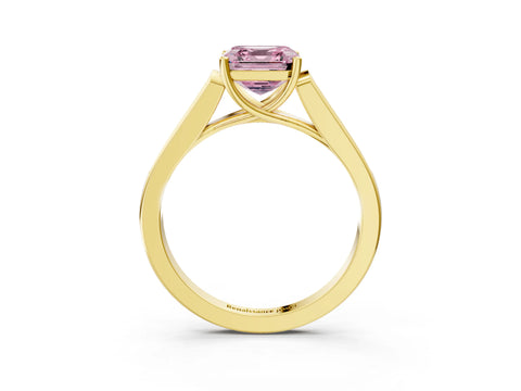 Yellow gold Fancy Pink Asscher Cut Solitaire Cathedral Diamond Engagement Ring with Channel-Set Band and Four-Prong Setting_6