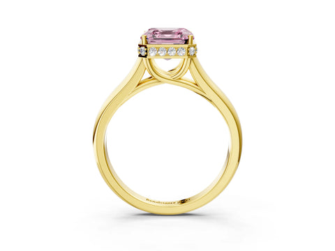 Yellow gold Fancy Pink Asscher Cut Solitaire Diamond Engagement Ring with Four-Prong Setting and Tapered Band_3