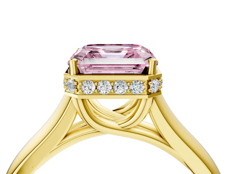 Yellow gold Fancy Pink Asscher Cut Solitaire Diamond Engagement Ring with Four-Prong Setting and Tapered Band_4