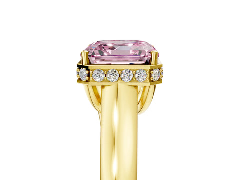 Yellow gold Fancy Pink Asscher Cut Solitaire Diamond Engagement Ring with Four-Prong Setting and Tapered Band_5