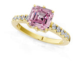 Yellow gold Fancy Pink Asscher Cut Solitaire Diamond Engagement Ring with Pavé Band and Six-Prong Setting_1