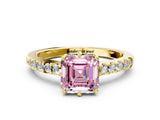 Yellow gold Fancy Pink Asscher Cut Solitaire Diamond Engagement Ring with Pavé Band and Six-Prong Setting_24