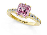 Yellow gold Fancy Pink Asscher Cut Solitaire Diamond Engagement Ring with Pavé Band and Six-Prong Setting_25
