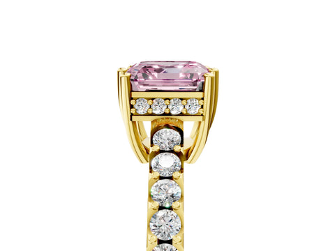 Yellow gold Fancy Pink Asscher Cut Solitaire Diamond Engagement Ring with Pavé Band and Six-Prong Setting_5