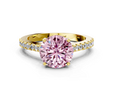 Yellow gold Fancy Pink Asscher  Cut Solitaire Diamond Engagement Ring with Pave Band and Four-Prong Setting