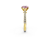 Yellow gold Fancy Pink Asscher  Cut Solitaire Diamond Engagement Ring with Pave Band and Four-Prong Setting_2