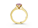 Yellow gold Fancy Pink Asscher  Cut Solitaire Diamond Engagement Ring with Pave Band and Four-Prong Setting_3