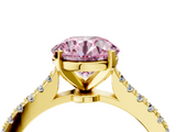 Yellow gold Fancy Pink Asscher  Cut Solitaire Diamond Engagement Ring with Pave Band and Four-Prong Setting_4