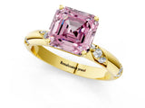Yellow gold Fancy Pink Asscher Cut Solitaire Diamond Engagement Ring with Twisted Pave Band and Four-Prong Setting_4