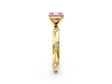 Yellow gold Fancy Pink Asscher Cut Solitaire Diamond Engagement Ring with Twisted Pave Band and Four-Prong Setting_5