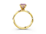 Yellow gold Fancy Pink Asscher Cut Solitaire Diamond Engagement Ring with Twisted Pave Band and Four-Prong Setting_6