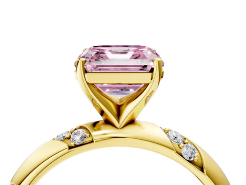 Yellow gold Fancy Pink Asscher Cut Solitaire Diamond Engagement Ring with Twisted Pave Band and Four-Prong Setting_7
